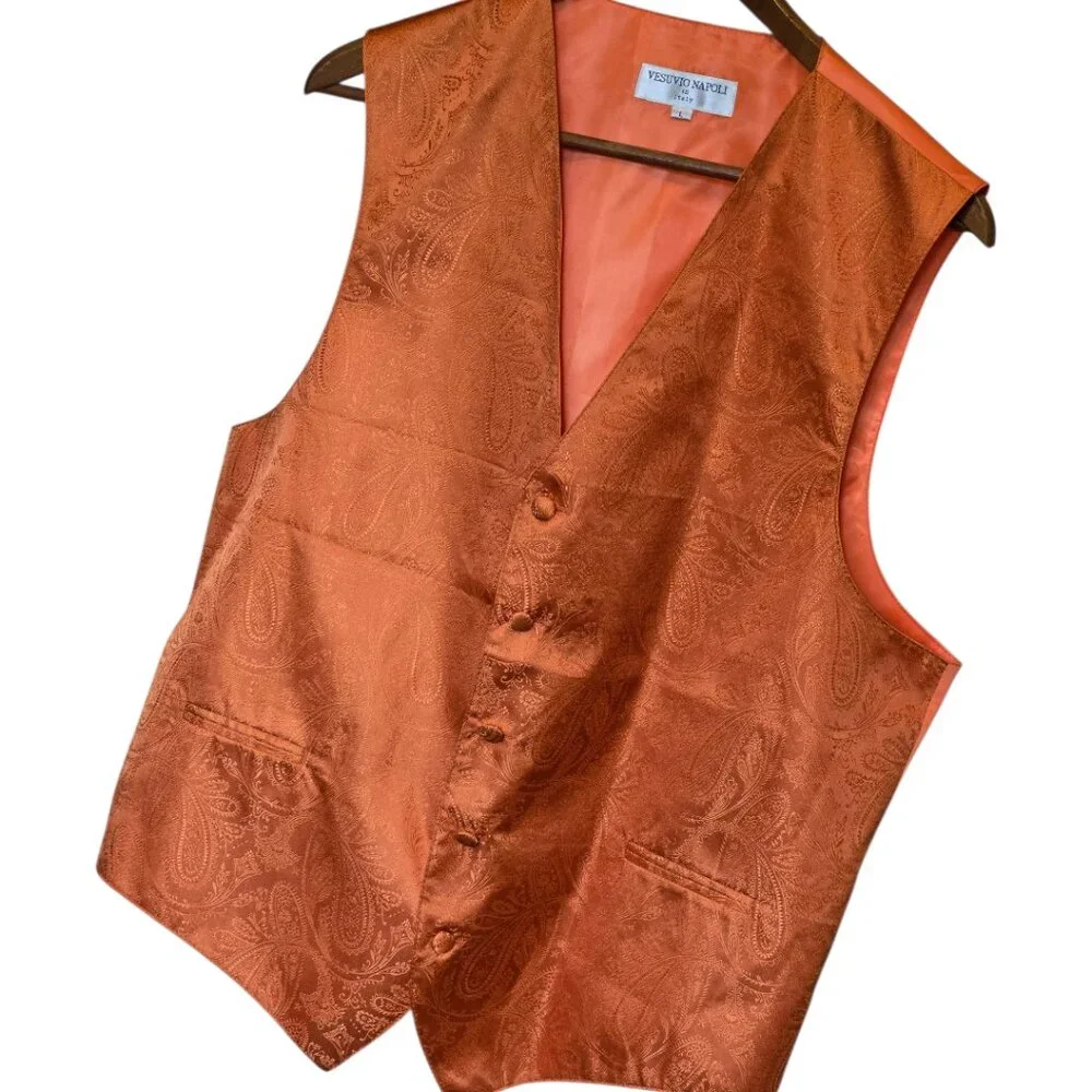 VESUVIO NAPOLI Men's Paisley Design Dress Vest Burnt Orange sz L